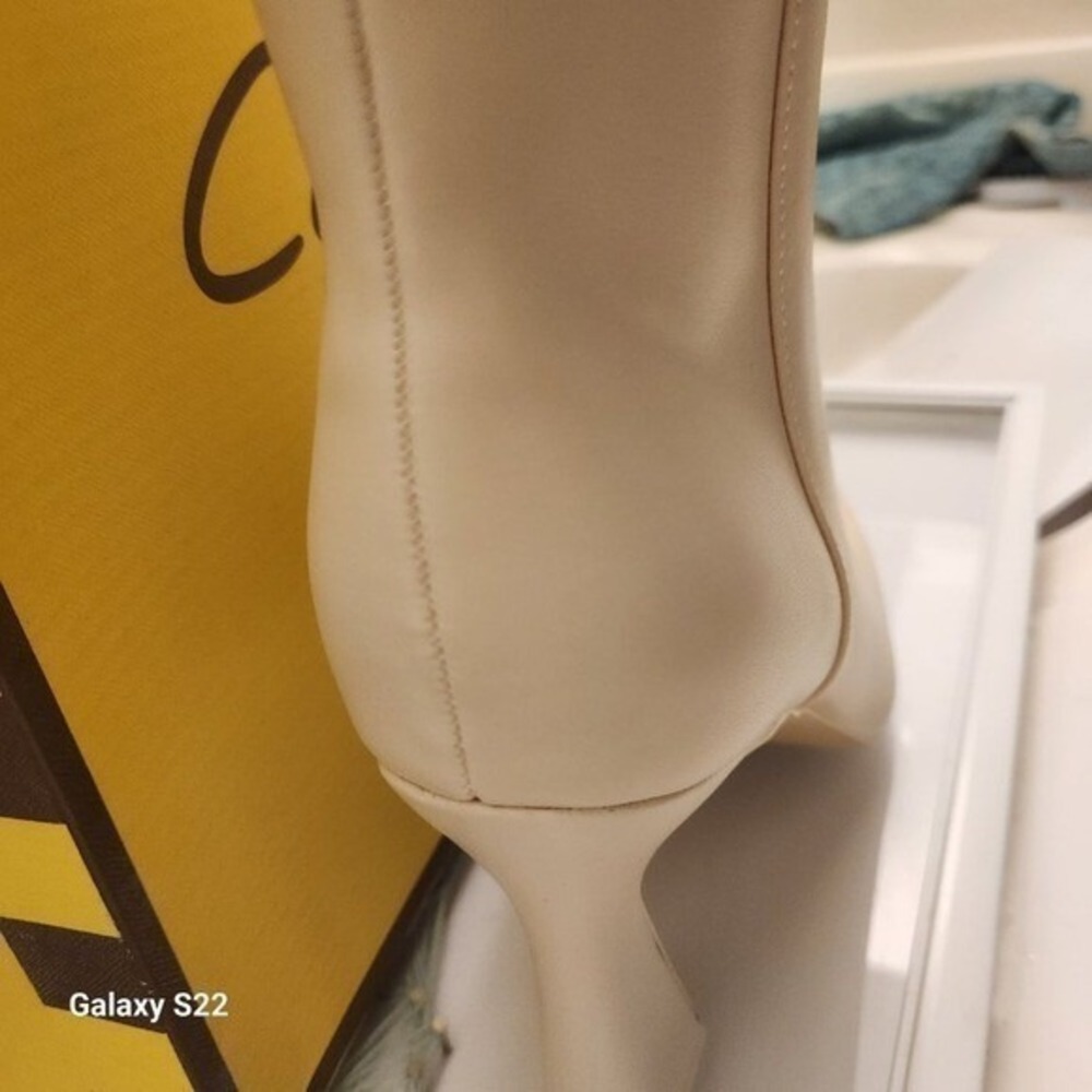 Circus Sam Edelman Emma Boots 9.5 Vanilla Square Toe Flared Heel Ankle Booties - Picture 5 of 11
